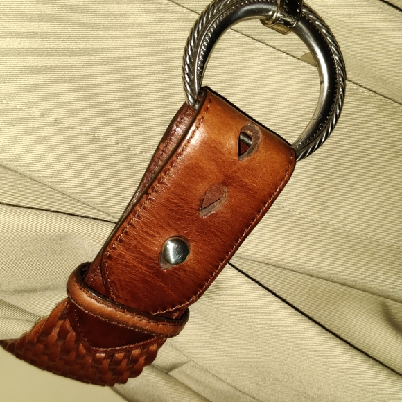 Vintage 90s Braided Leather Belt Large Buckle Western 2" width - Picture 2 of 11